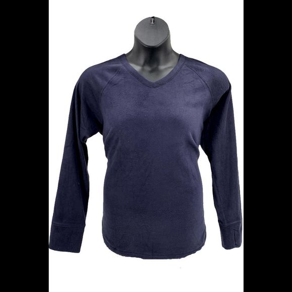 Cuddl Duds Fleecewear Stretch V-Neck Long-Sleeve Top Navy - Regular - Picture 1 of 3